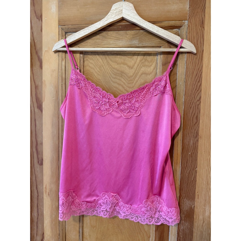 Worthington Pink Lace Trim Beaded Camisole Top Y2K Babydoll Large
